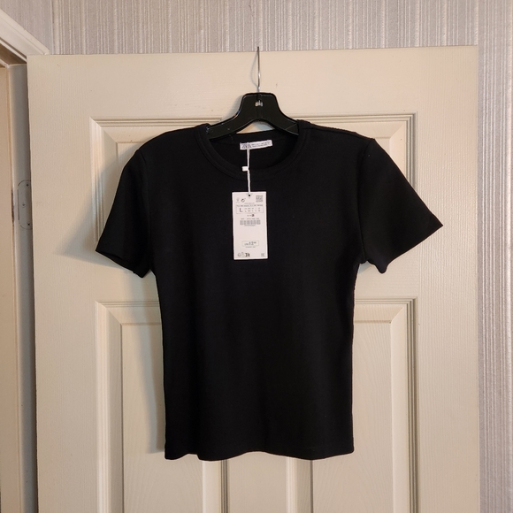 ZARA 2 Black T Shirts Ribbed NWT - Picture 8 of 9